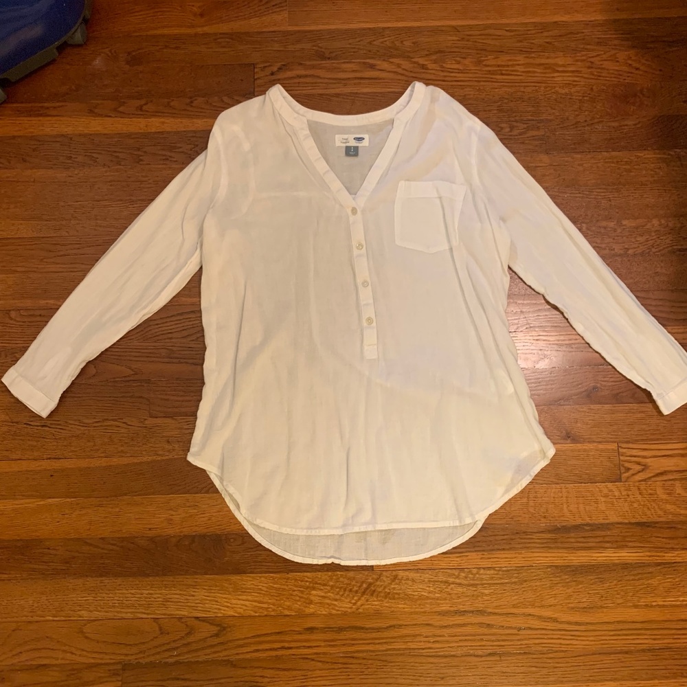 Old Navy-Linen Tunic Blouse Top White-Small
